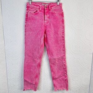 Zara Women's Size 2 Pink High-Waisted Denim Jeans Pants Distressed Hem Stretchy